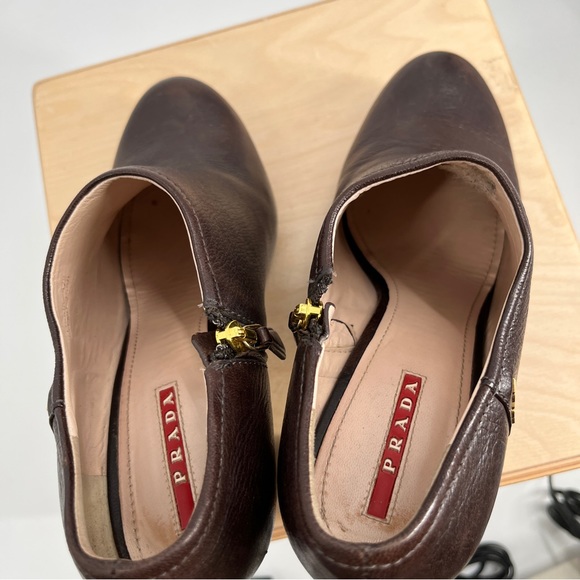 PRADA Brown Heeled Lthr Booties 37.5 - Picture 13 of 13